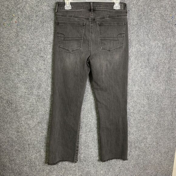 American Eagle Outfitters Black Denim Jeans Women 12 Long Hi- Rise Crop Flare - Picture 7 of 12